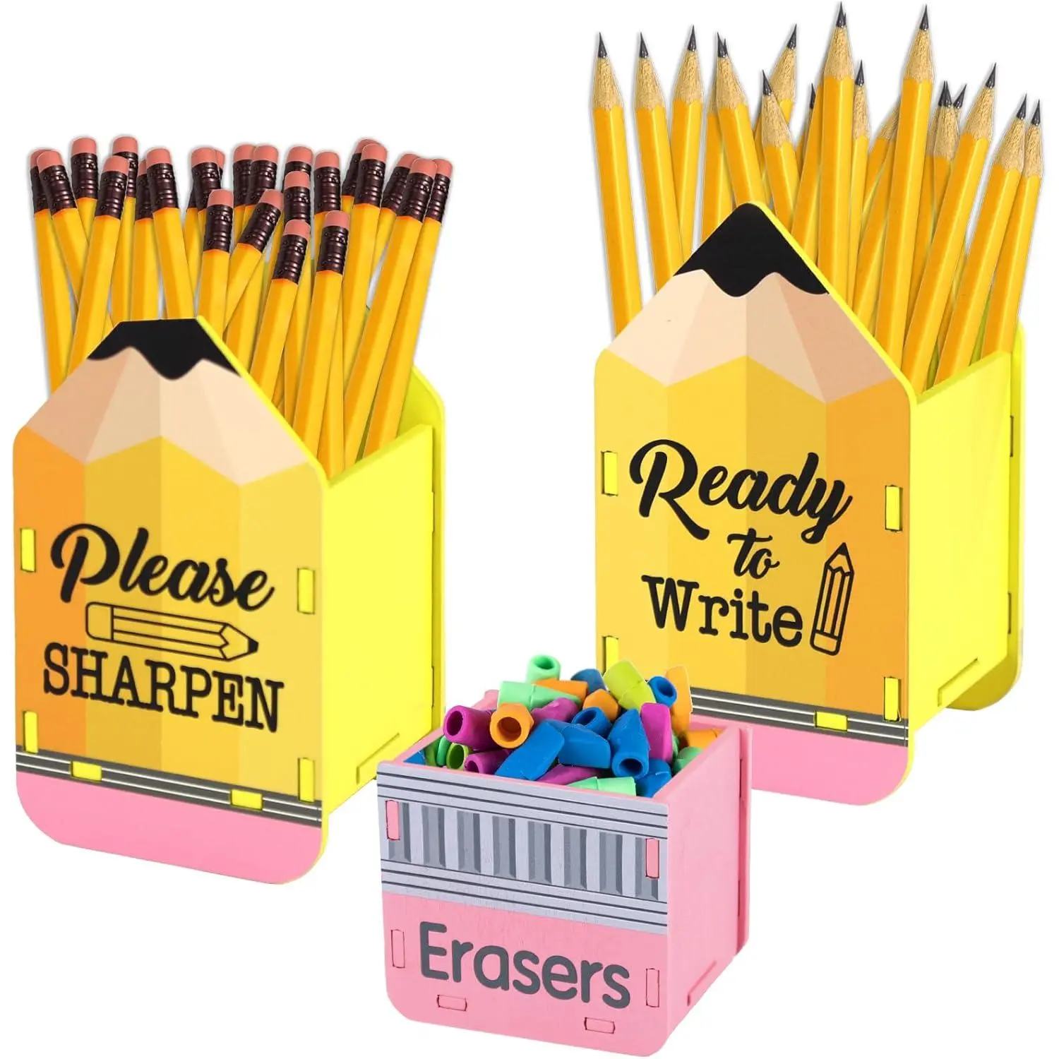2 count Pencil Holder  and Dull Pen Holder  to School Wooden Pencil Dispenser Storage Organizer for Classroom Students Teachers Office Desk (B-Classic Style)