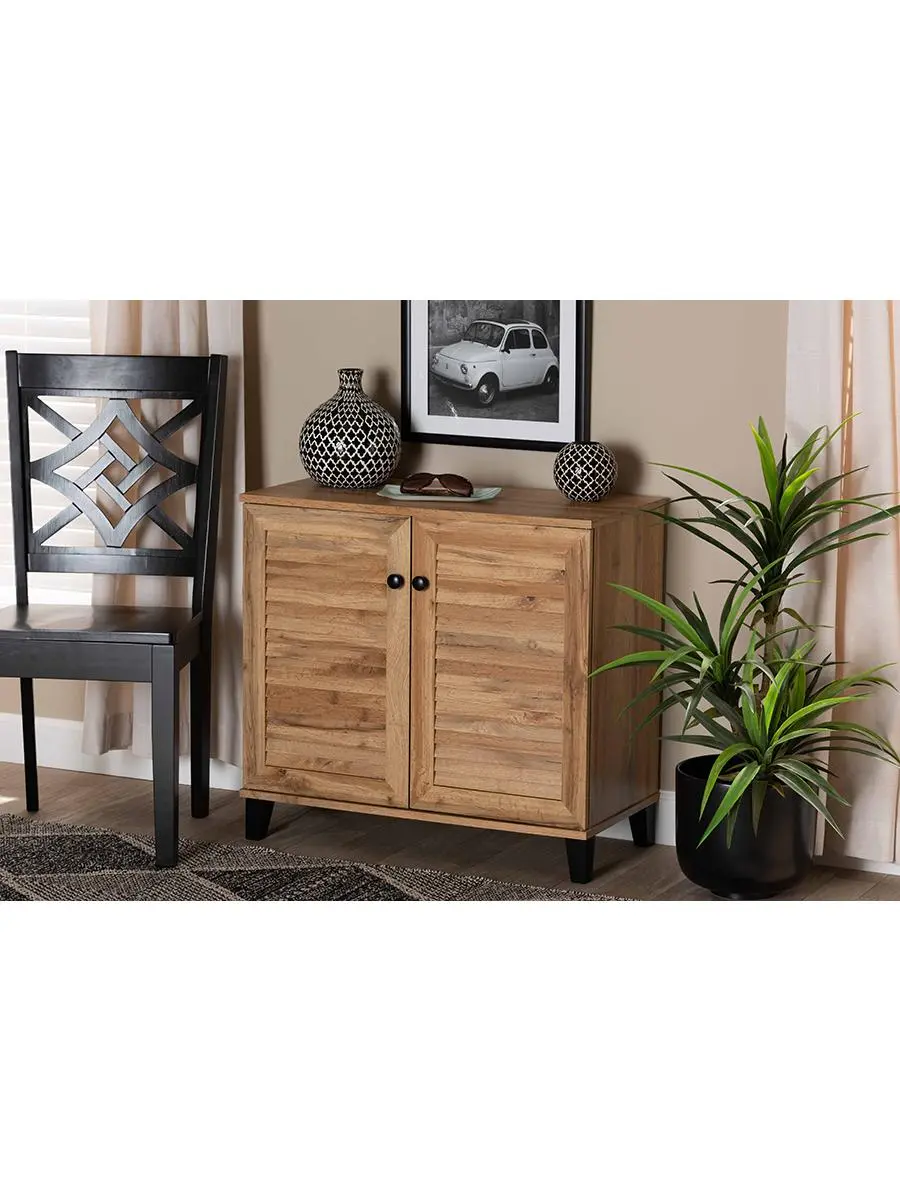 Modern & Contemporary 2-Door Oak Brown Wotan Oak Wood Shoe Storage Cabinet, Indoor Furniture Sideboard with Storage Dresser, Wood Storage Dresser
