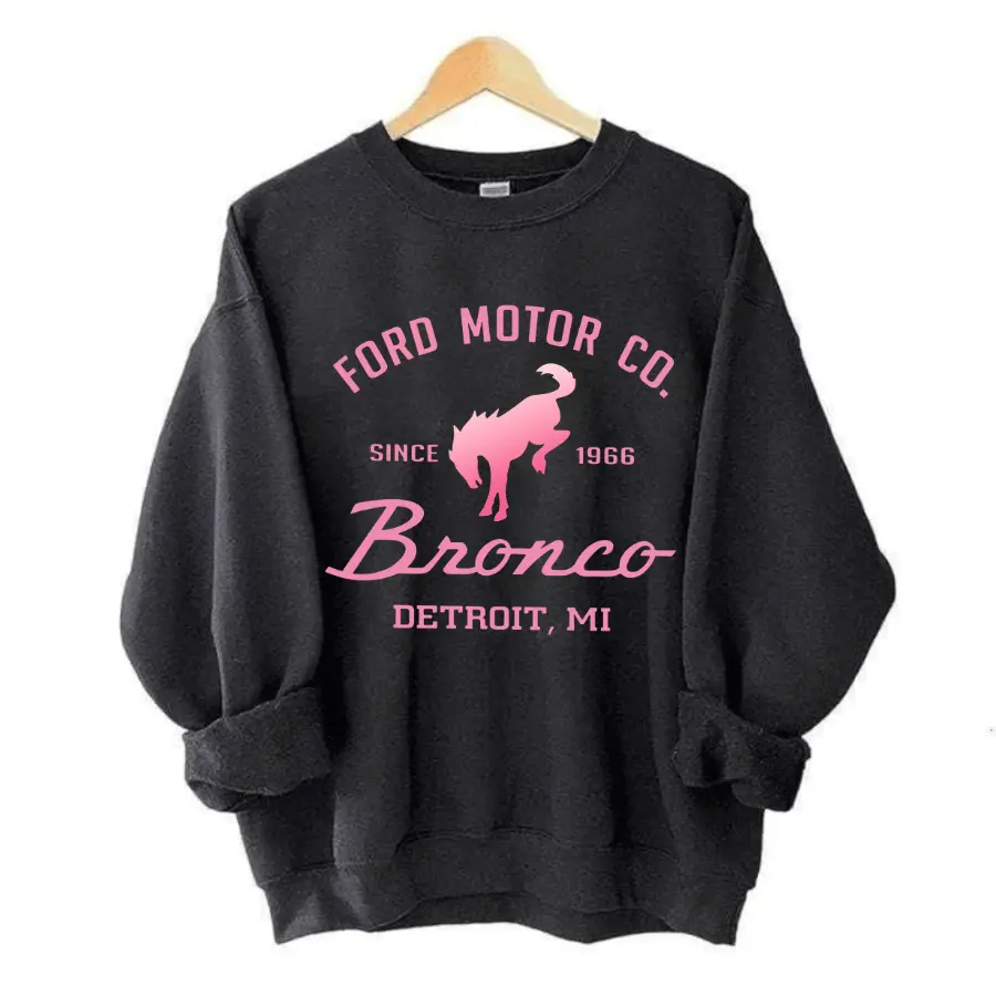 Ford Motor Pink Bronco Sweatshirt, Vintage Ford Graphic Pullovers, Classic American Truck Streetwear for Men & Women, Womenswear