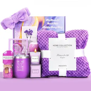 Birthday Gifts for Women, Christmas Gifts Self Care Gifts Get Well Soon Gifts,Lavender  Flannel Blanket  Set,  For Female , Mom, Wife, Girlfriend, Sister, Holidays, Christmas Gifts