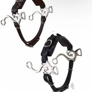 Brown-Black Hackamore Bitless Horse Bit Adjustable Leather Bridle Steel New