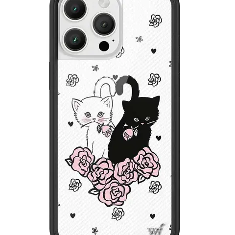 Wildflower Cases Limited Edition Cute Kittens Custom iPhone Cover - Handmade Eggshell White Floral Pink Roses, Black Bumper, Durable Rubber Shockproof Smartphone Cellphone Case, Women-Owned Small Business Gift for Compatible Devices (Women's Accessories)