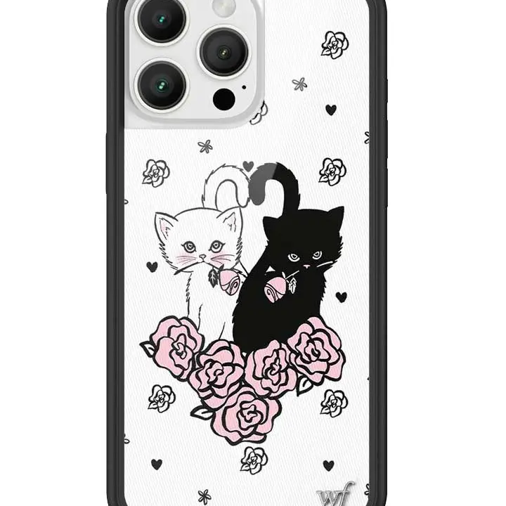 Wildflower Cases Limited Edition Cute Kittens Custom iPhone Cover - Handmade Eggshell White Floral Pink Roses, Black Bumper, Durable Rubber Shockproof Smartphone Cellphone Case, Women-Owned Small Business Gift for Compatible Devices (Women's Accessories)