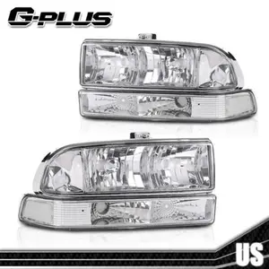 Headlights Assembly Chrome Housing Clear Corner Fit For 98-04 CHEVY S10/BLAZER