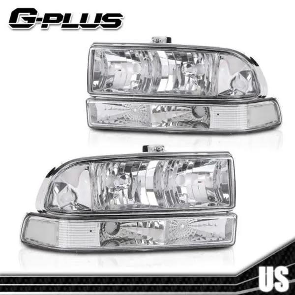 G-PLUS Headlights for 1998-2004 CHEVY S10/BLAZER Headlights Assembly Chrome Housing Clear Corner
