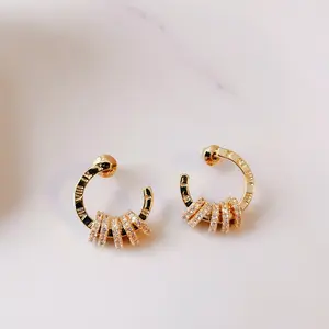 Roman Numerals 14K Gold Plated Cubic Zirconia Stud Earrings, Gold Retro Design Earrings, Gold Roman Number Studs, Gift For Women EM104