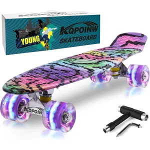 22 Inch Mini Cruiser Skateboard, Complete Skateboard with Colorful Flashing Wheels, Beginner Skateboard for Kids Boys Girls Teens, Ideal Children's Day Gif