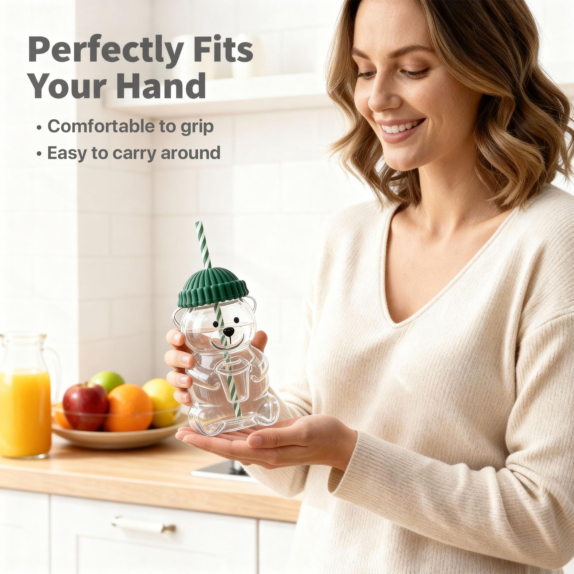 17oz Bear-Shaped  Cup, Cute Reusable  Tumbler with Lid and Straw for Coffee, Milk Tea, Birthday & Holiday Gift (Green) 2026New