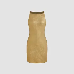 Cider [size 0-10] Metallic Boat Neck Solid Mini Dress Dealsforyou