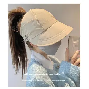 Summer Women Men High Ponytail Hat Breathable Quick Dry Visor Cap Wide Brim Sunshade Outdoor Sports UV Protection Unisex Casual Daily Use
