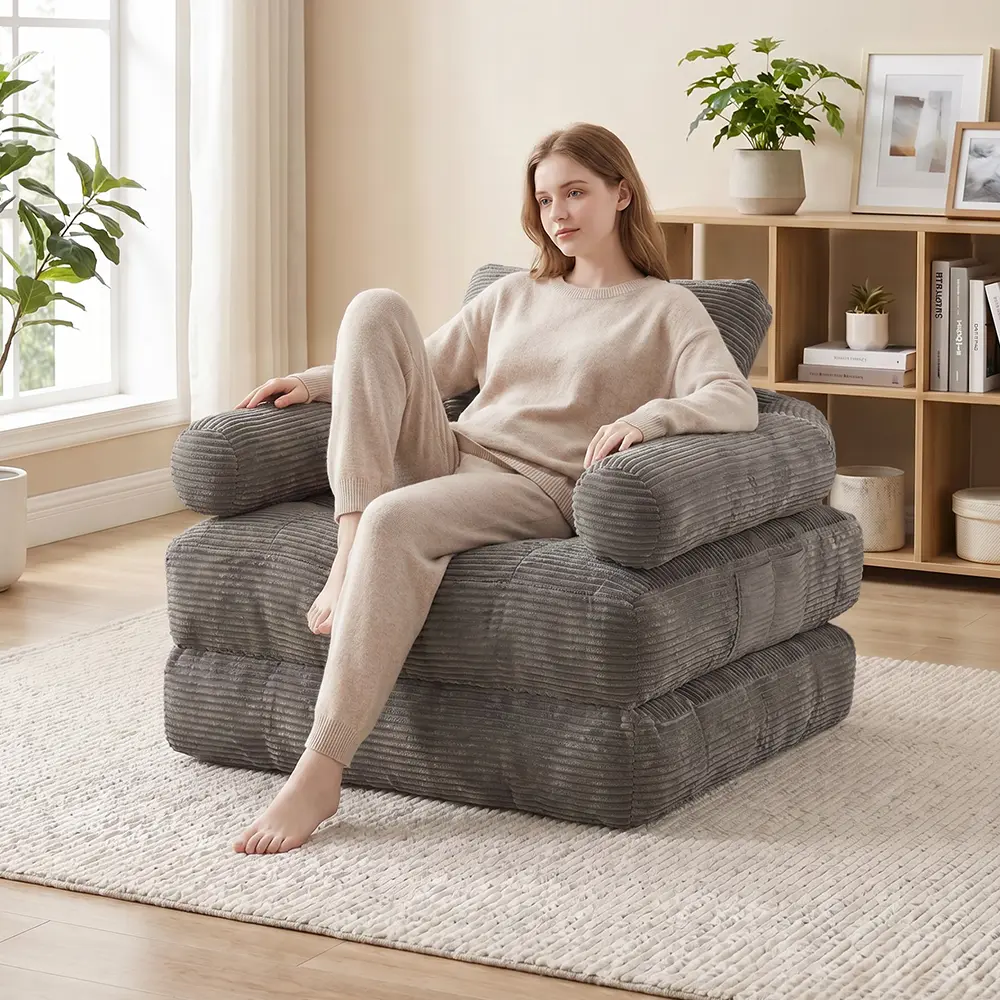 2-in-1 convertible armless sofa bed, no assembly roll-packed corduroy chaise lounge with adjustable backrest, seat sleeper chair bed for couch bedroom, small couch, mini couch bedroom, apartment furniture