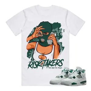 White Jordan 4 Oxidized Green Match Tees Shirt: Take Risks And Prosper Shirt for Men's Top - Menswear