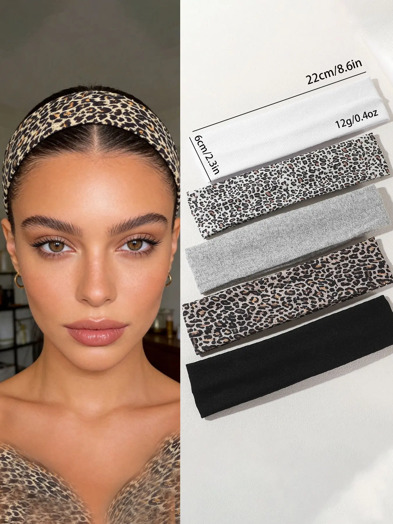 Women Hair Tie Set, Satin Leopard Print Soft Elastic Durable Sports Yoga Running Spa Skincare Makeup Headband Fashion Accessory Elastic Headbands