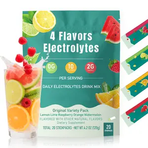 Sugar-Free Electrolyte Powder Packets, 20 Sticks Variety Pack, Lemon Lime Raspberry Orange Watermelon, Zero Sugar Hydration Drink Mix with Minerals, Keto Vegan Friendly