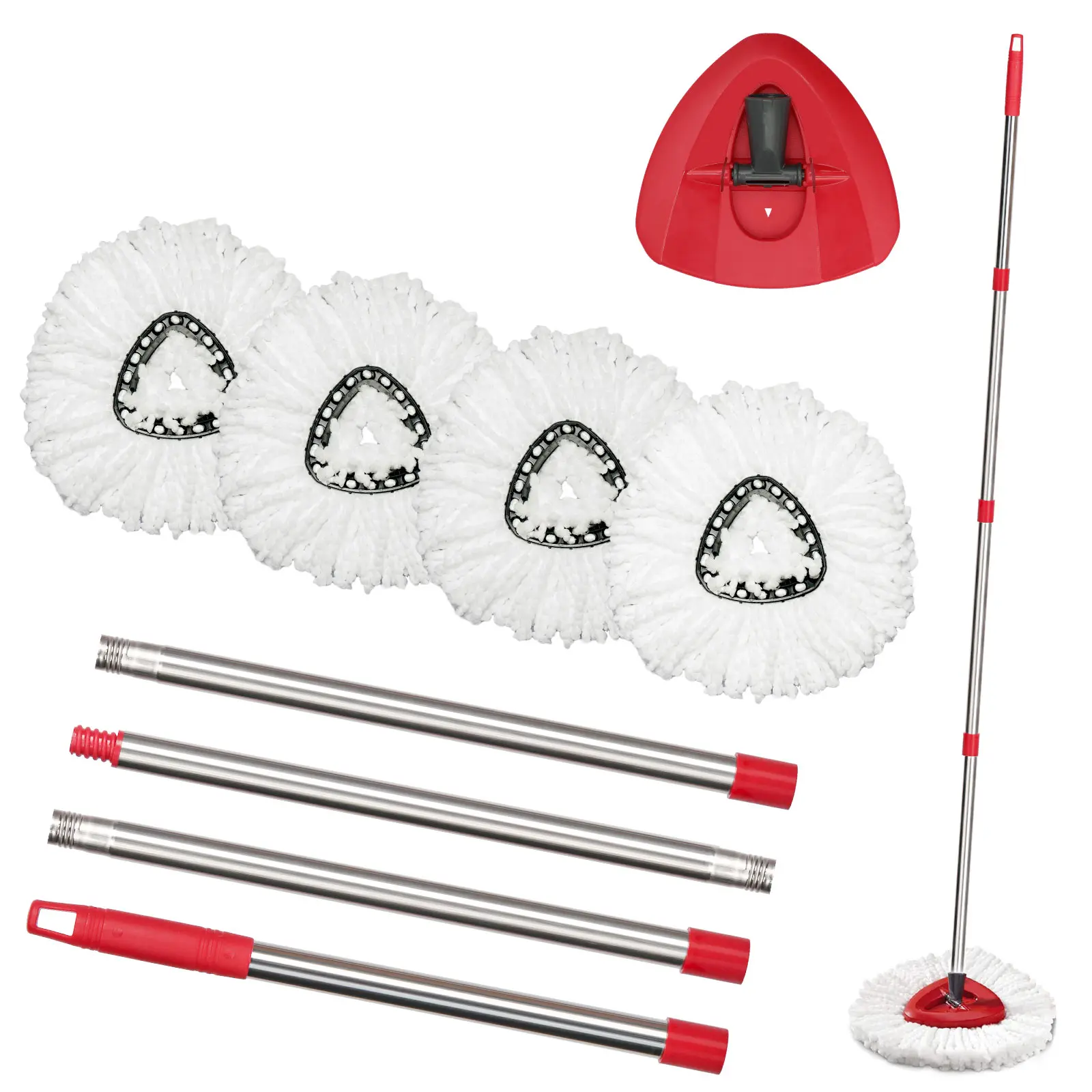 O-Cedar Spin Mop Replacement Head Set with Base and 30" to 58" Handle, Combo Set Includes 4 Pack Mop Refills