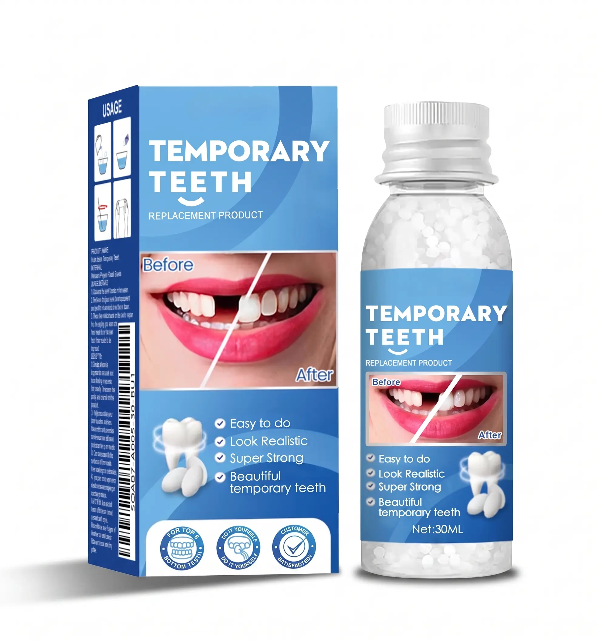 30ml Moldable Dental Glue, Instant Gap Filler & Emergency Tooth Fix, Temp Denture Repair Kit SFX Makeup, Advanced Smile Enhancement Shield