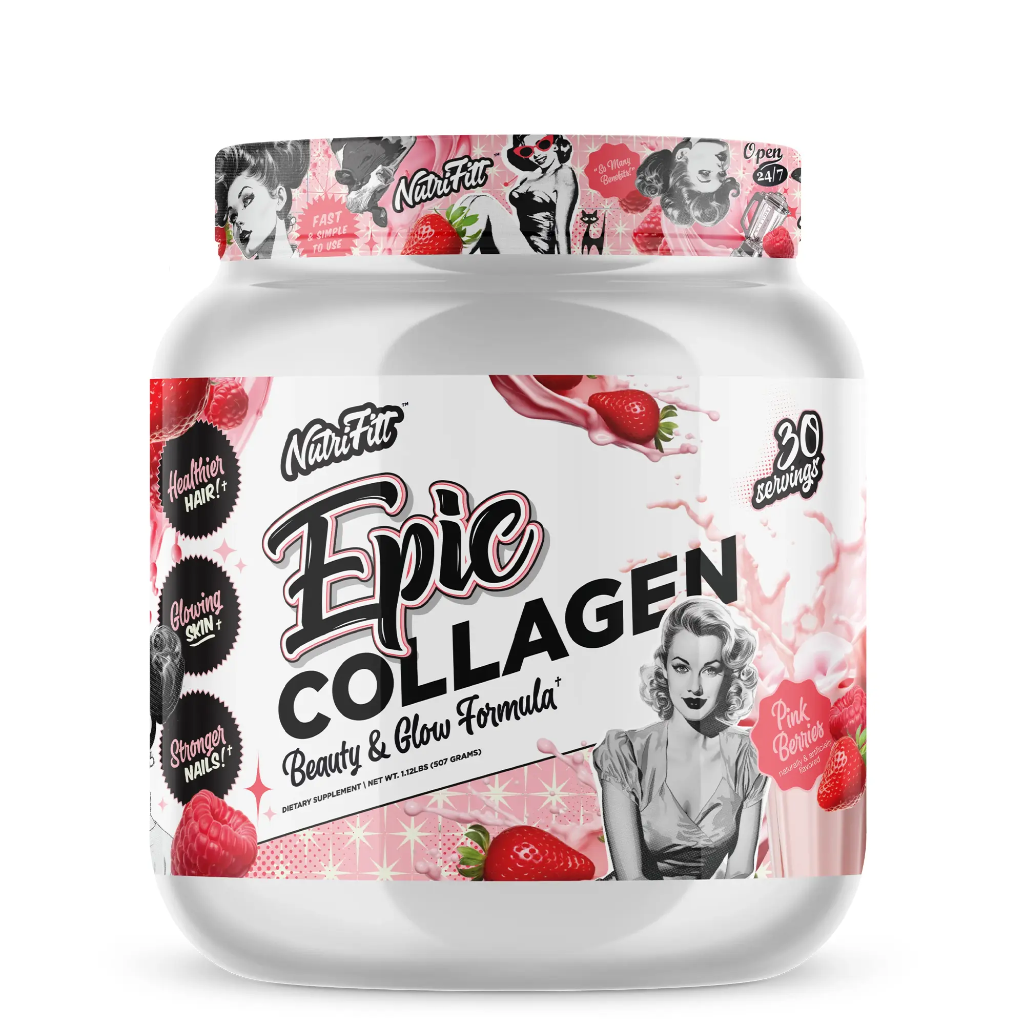 Nutrifitt Epic Collagen - Beauty, Hair, Skin & Nail Supplement with Hyaluronic Acid (30 Servings)