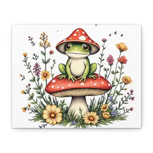 Whimsical Frog Art Canvas Print, Cute Home Decor, Gift for Nature Lovers, Spring Wall Art, Childrens Room Decor, Unique Gift luxury  room  accessories Colorful Poster Hanging Ornaments Decoration Artistic Plastic Photo