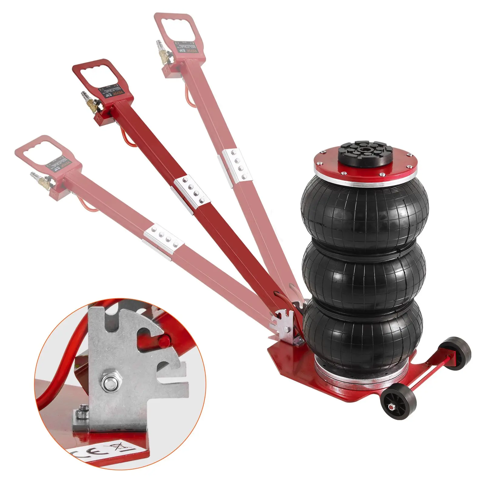 【toolupgrade】VEVOR 3-Ton/6600lb Pneumatic Air Jack, Triple Bag Airbag Jack with 6 Steel Pipes, 3-5s Fast Lift, 5.5-17.7in Lift Range, Ergonomic Adjustable Long Handle, Stable Support for Safety, Effortless Operation, for Micro Cars, Garages (Red)