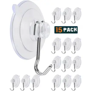 Suction Cup Hooks 15 Pack Transparent PVC Removable Reusable for Glass Windows Mirrors Doors Tiles