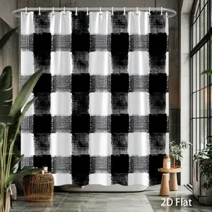 1pc Black and White Buffalo Check Shower Curtain - Large Houndstooth Pattern Bathroom Window Curtain with Hooks, Modern Bathtub Décor, Multi-Size Options (59x70.8/70.8x70.8/70.8x78.7/90.5x70.8in) - Easy-Clean White & Grey -Like Design, 2D Flat