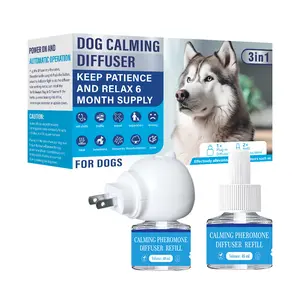 Dog Calming Pheromones Diffuser to Calm Pet 3 In 1 Advanced Kit Appeasing Pheromone Diffuser for Anxiety Relief (1 Plug in+2 Pack 48ml Refill) Reduce Aggression Fighting Barking Stress (Tasteless) Synthetic Perfume