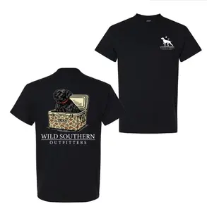 Women's Classic Camo Wild Southern Outfitters Black Lab Cooler Front & Back Print Short-Sleeve T-Shirt - 100% Cotton Top, Unisex Everyday Comfy Breathable Summer Casual Tee for Outdoor Enthusiasts