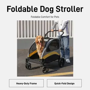 Portable Dog Stroller 4 Wheels for Large Dogs | Foldable Pet Travel Carriage Stroller | Breathable Carrier for Senior Dogs