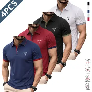 Men’s 4-piece set of printed polo shirts—summer regular-fit casual short-sleeve collared tops; stylish menswear suitable for everyday wear and casual sports,summervibes.