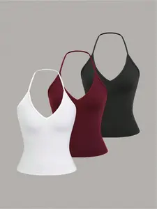 Trendy, casual, Basic halter neck sleeveless camisole, perfect for everyday wear or layering, Tops