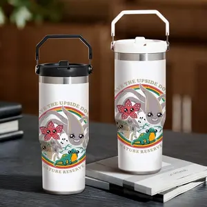 TV Show S-Stranger Things Vacuum Flasks Drinkware 30oz Stainless Steel Insulated Bottle Flip Straw Tumbler with Handle | Leakproof Twist Lid | Double Wall Vacuum Insulated BPA-Free Reusable Cup for Gym, Work & Travel