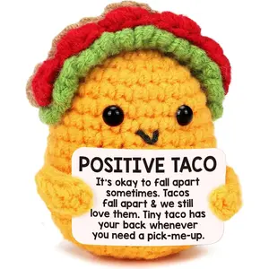 Positive Crochet Taco, Cute Taco Design Crochet, Handmade Knitted Positive Taco, Emotional Support Positive Knitting Plushies, Stuffed Animal Realistic Toys for Boys and Girls