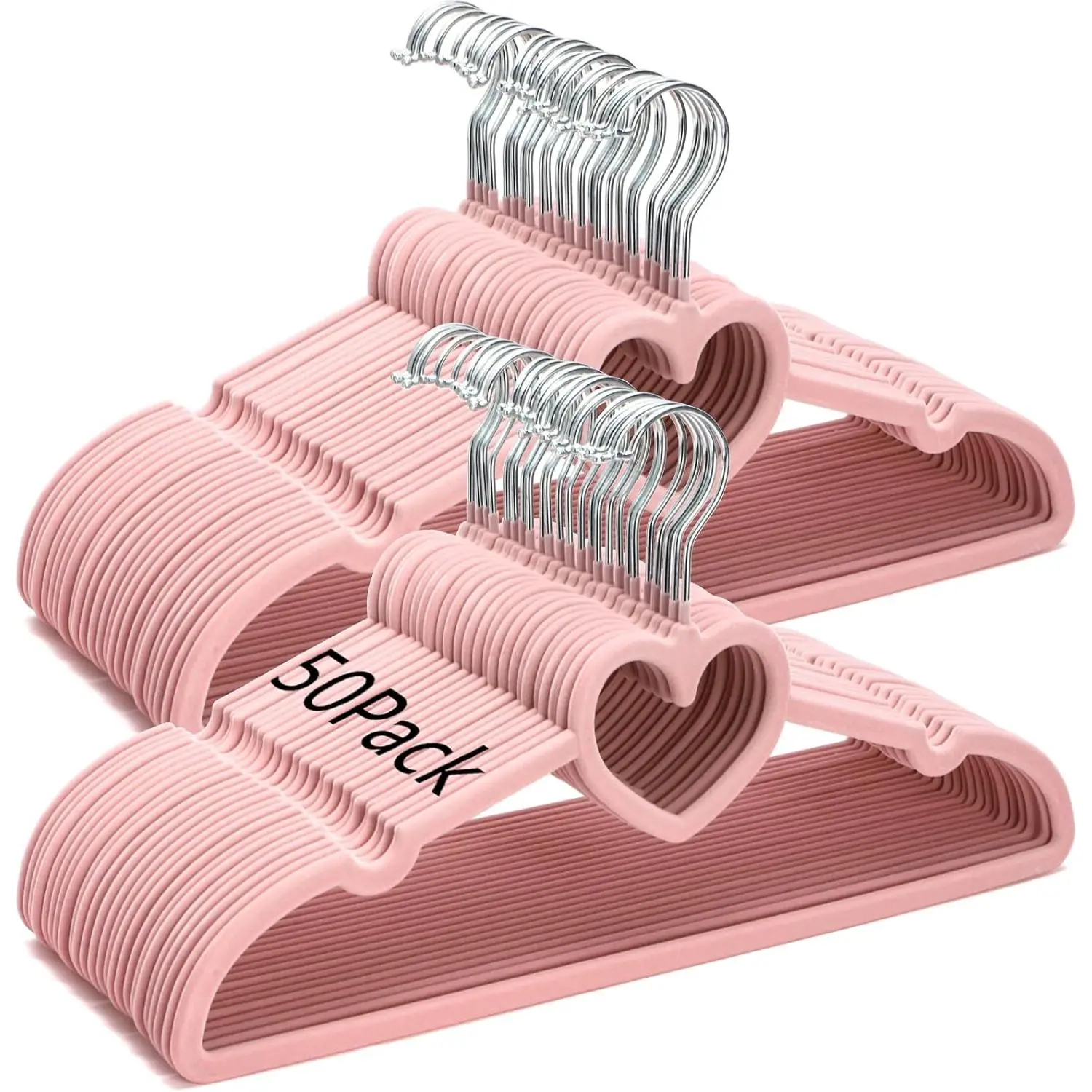 50 Pack Pink  Hangers, Non-Slip Clothes Hangers with 360  Rotating Hook Thin Felt Adult Hanger for Coat, Dress, Shirt, Jacket