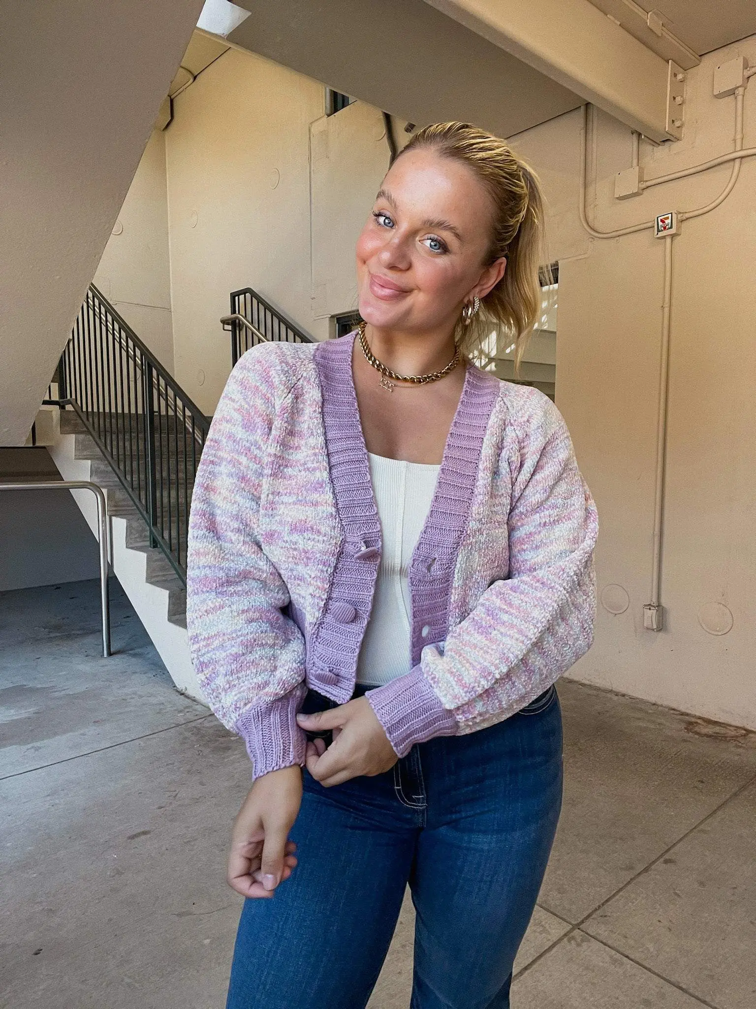 Purple Crop Cardigan