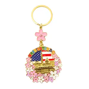 Washington DC Landmarks American Flag Cherry Blossom Keychain