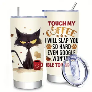 Gifts for Cat Lovers, 20oz Cat Coffee Tumbler, Funny Cat Travel Coffee Cup, Touch My Coffee I Will Slap You, Birthday Gift for Women Men, Kitchen Drinkware, Cute Cat Tumbler