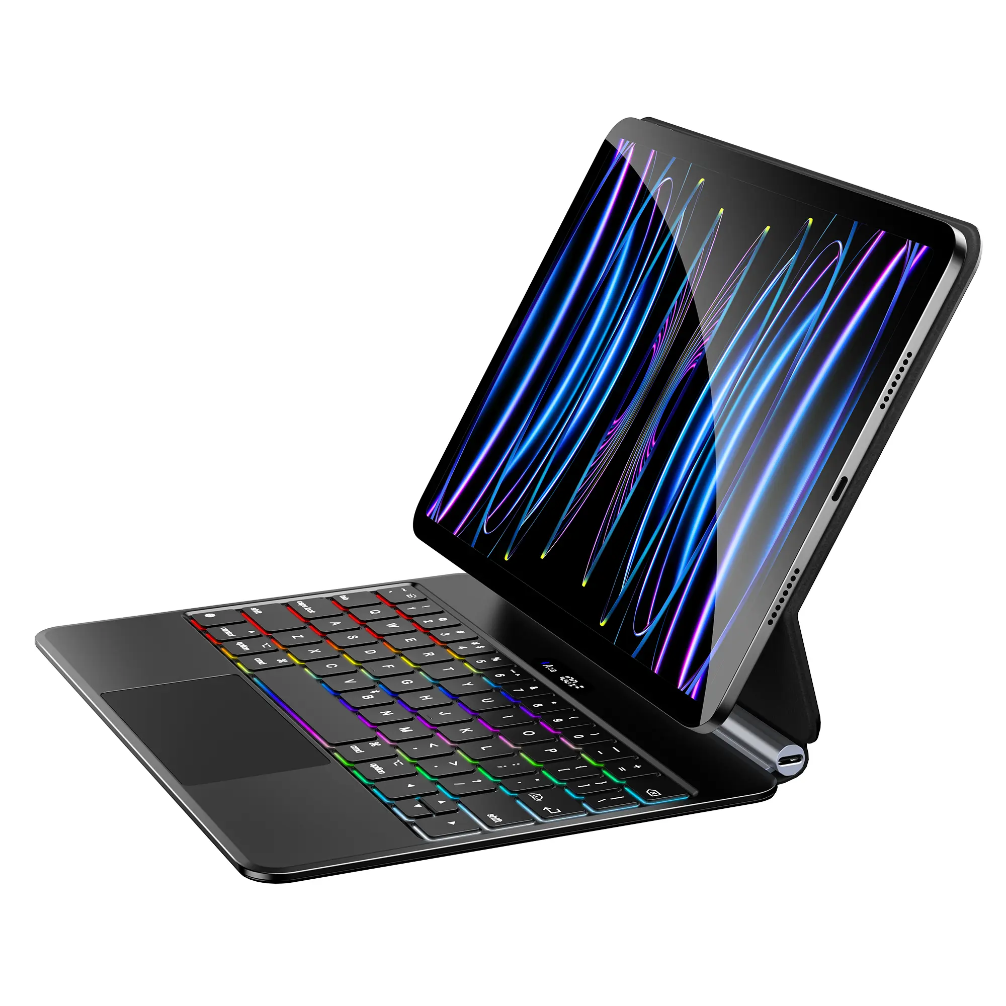 Jibrealg Magnetic Tablet Case with Rechargeable Wireless Keyboard, Portable Rechargeable Keyboard for iPad Pro 11in (Not M4) & iPad Air 10.9in, 7-Color Backlight, Multi-Touch Trackpad, Easy-Set, Black/White Durable Tablet Accessories, Father's Day Gift