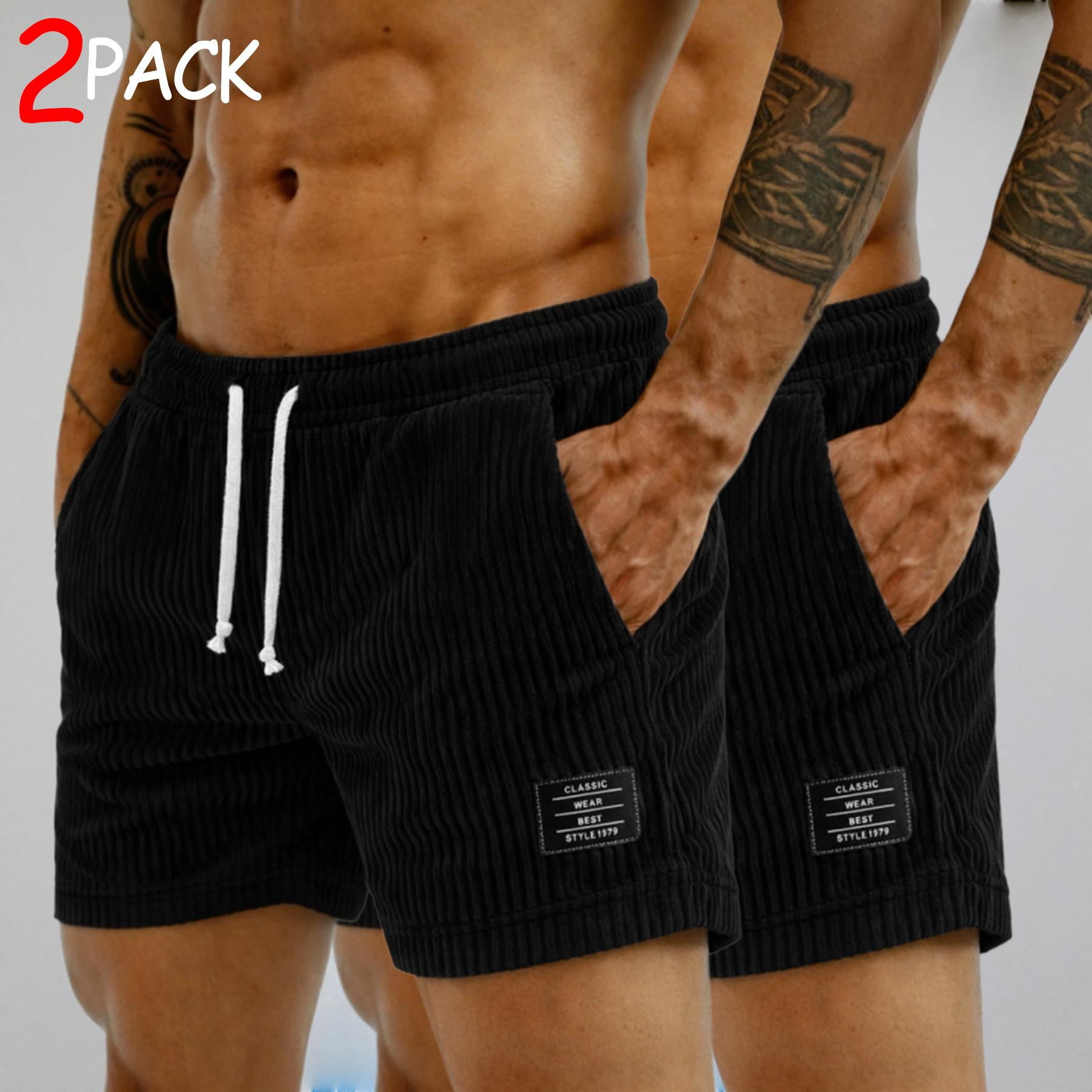 2-Pack Men's Corduroy Drawstring Shorts: Above-Knee Lounge Shorts with a Comfortable Elastic Waistband and Side Pockets—A Casual Multipack for Everyday Wear, Home, Travel, and Weekend Outfits. Easy to Mix and Match for Everyday Style.