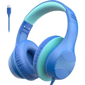 L-HPS001  K3 Kids Headphones, Over Ear Headphones for Kids, Volume Limit, HD Stereo Sound, USB-C Cable, Comfortable Fit, Foldable Wired Headphones for School/Travel/Boys/Girls/Tablet/iPad, Blue