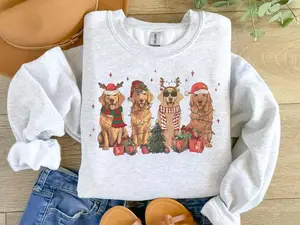 Golden Retriever Christmas Sweatshirt, Retro Dog Christmas Sweater, Golden Mom, Gift for Dog Lover, Xmas Shirt Holiday Shirt