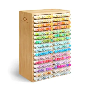 Ohuhu Bamboo Marker Organizer: Holds up to 224 Markers - with 32 Compartments - Right Angle Side - Wooden - Art Brushes Stationary Organizer Pencil Holder for Home, Classroom, Office Decor - Marker Organizer Series of Ohuhuart