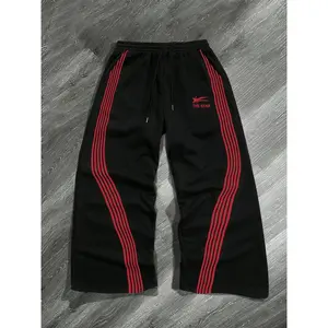 Men's Letter & Stars & Striped Print Drawstring Waist Sweatpants, Sports Casual Pants, Regular Fit Casual Street Elastic Waist Pants for Fall & Winter, Men's Trousers for Daily Wear