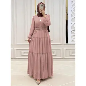 Swiss Dot Elegant Maxi Dress | Solid-Color Swiss Dot Kaftan Dress, Elegant Long-Sleeve Tie-Waist Maxi Dress, Women’s Clothing