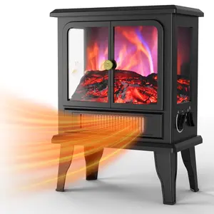 1500W Electric Fireplace Heater, 3-Second Fast Heating with 3D Realistic Flame Effect (Can Operate Without Heat), Thermostat, Overheat Protection, Quiet, Portable for Living Room, Bedroom, Christmas Decor