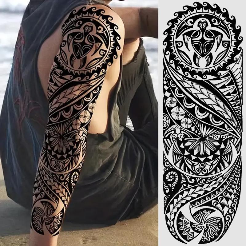 6 Sheets Full Arm Temporary Tattoo Stickers, Tribal Polynesian Design, Waterproof Long-Lasting Realistic Fake Tattoos for Men Women Halloween Party, Tattoo For Beginners