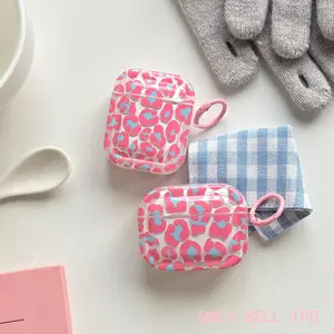 Fashion Fluorescent Pink Leopard Print Transparent Tetragonum Protective Earphone Case Suitable for AirPods Pro3 1 2 3 4 Pro Pro2