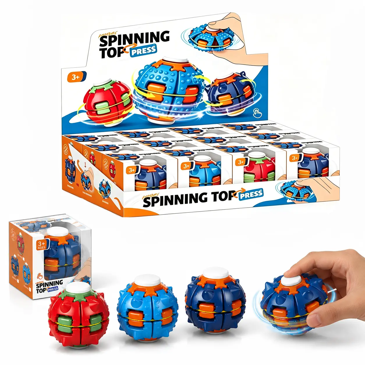 1 Pack Transforming Fidget Ball Spinner, Press Activated Gyro Toy with Smooth Spinning Motion, Interactive Desk Gadget, Portable Stress Relief Toy & Creative Gift for Friends