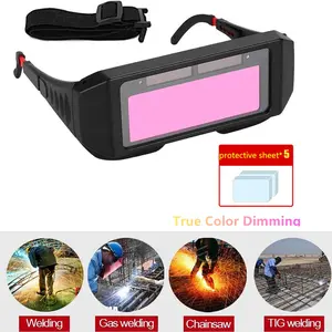 True-color Auto-dimming Welding Glasses 3-11 Levels with Wrist Strap 5 Free PC Protection Boards Solar Auto Darkening Welding Goggles Heavy Duty Weldingmask Clear Lens Shield
