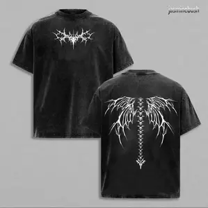Y2K Gothic Angel Wing Washed Hoodie, Wing Tshirt– Dark Aesthetic Streetwear,Graphic Tee,Menswear Oversized Tops, gym,Clothing,Clothes gothic y2k, Vintage