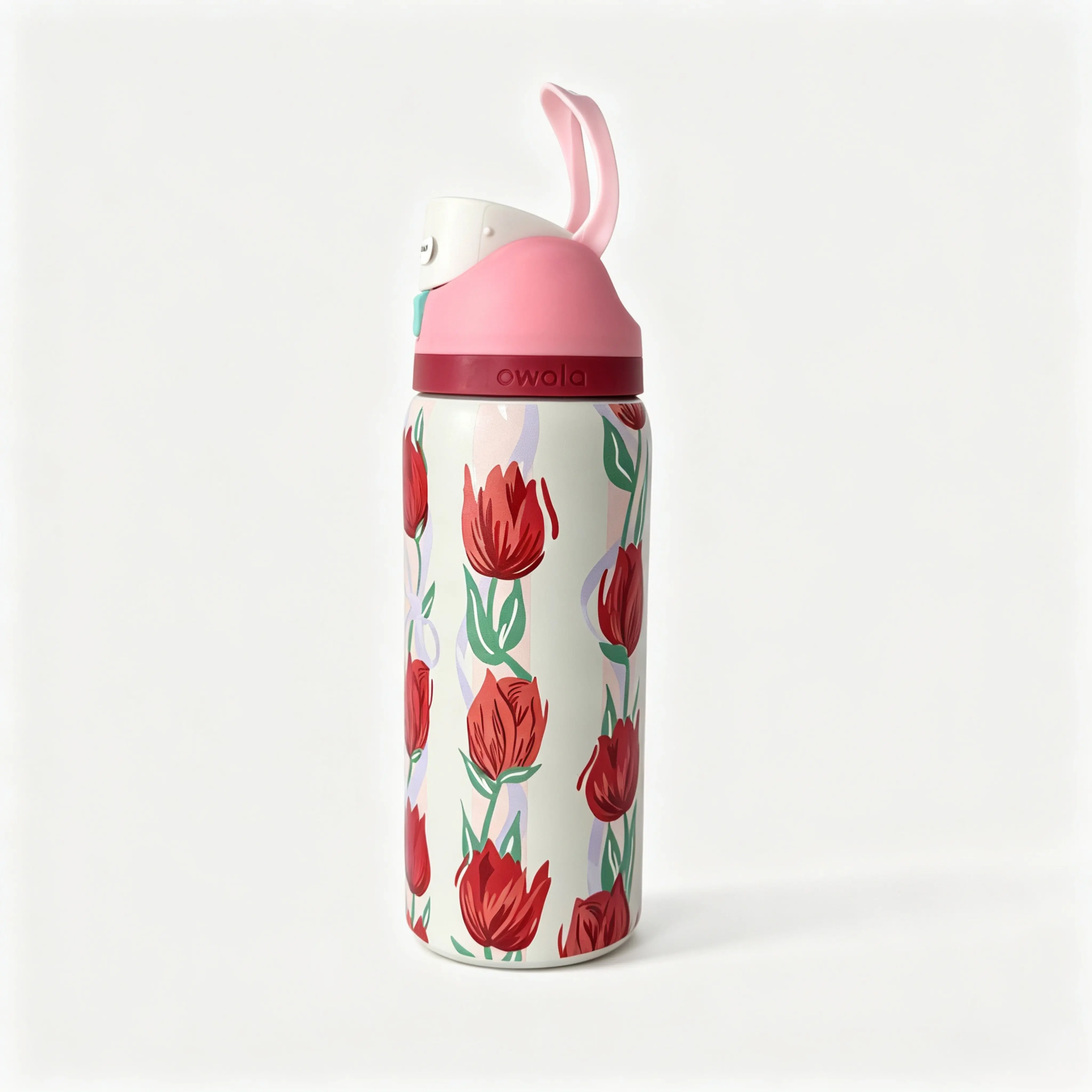 Owala 32oz FreeSip Insulated Stainless Steel Water Bottle, Red Tulip Floral Print Reusable Travel Water Bottle with Lockable Flip Lid, BPA-Free Sports Cup for Gym, Travel & Daily Hydration big capacity cute gift sarcastic design funny coffee mug tumbler